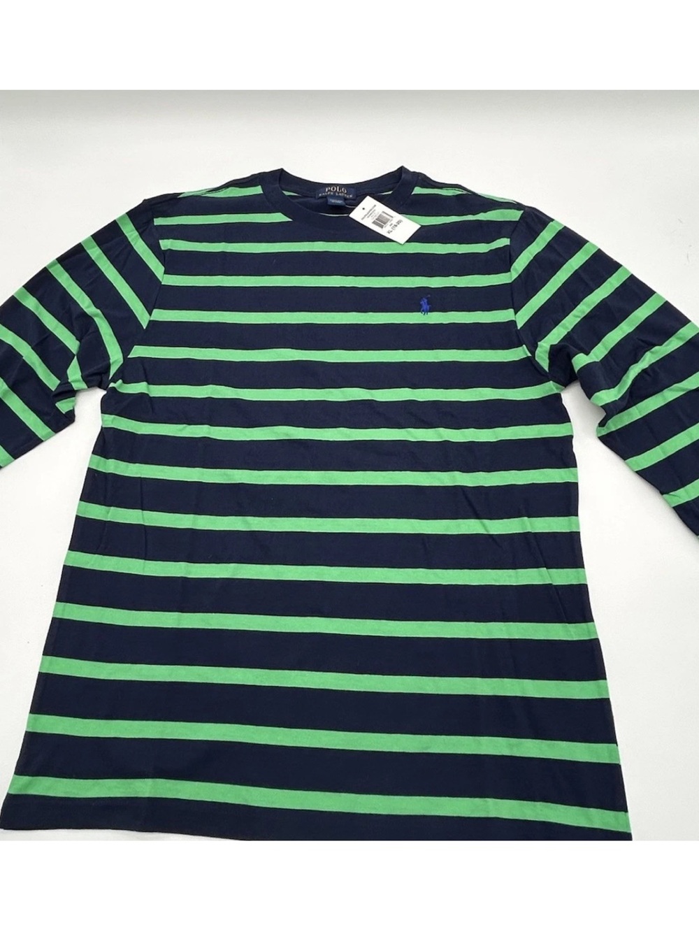 Ralph Lauren Navy and Green Striped Long Sleeve Tee